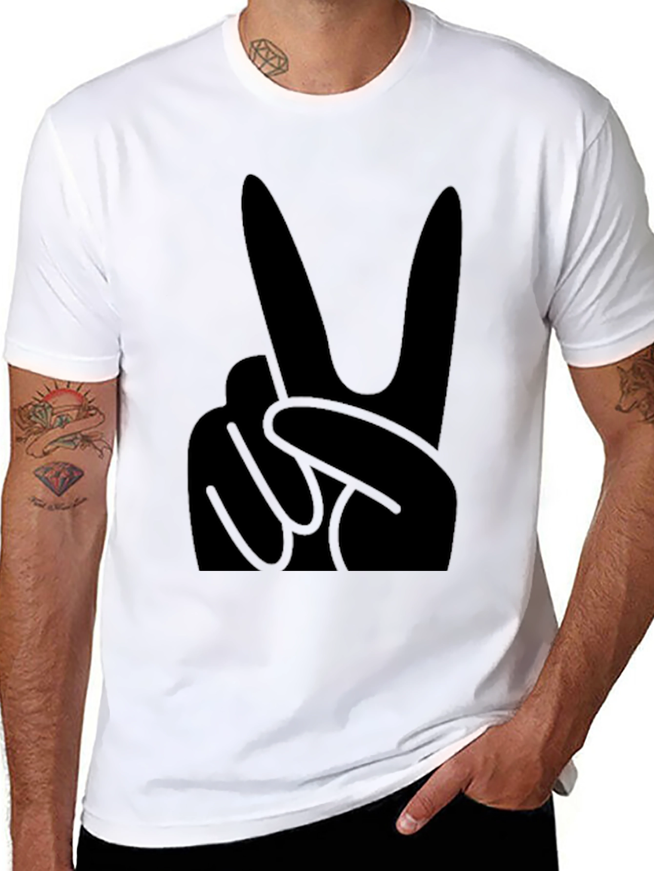 Black T-Shirt with Peace Sign Graphic