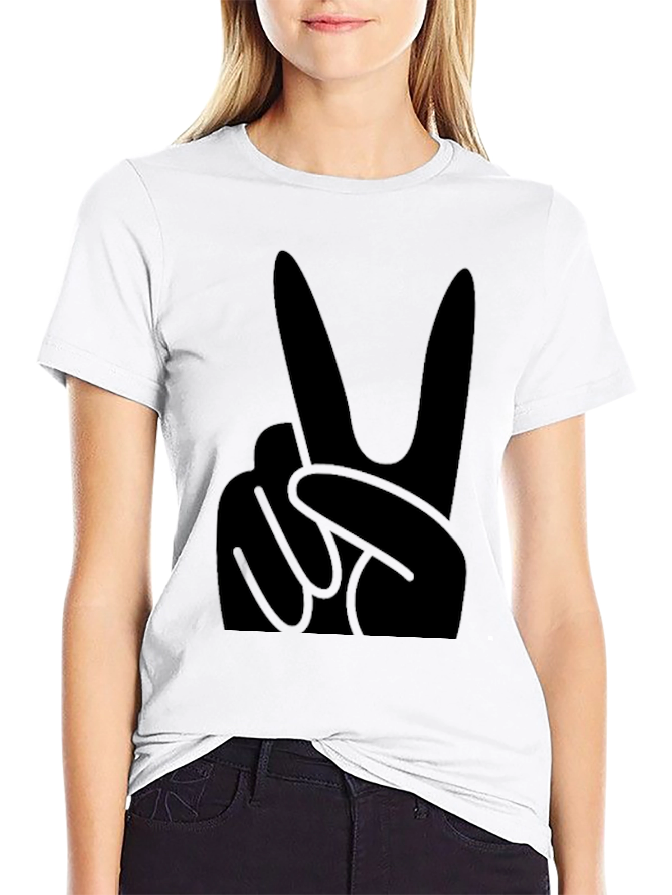 Black T-Shirt with Peace Sign Graphic