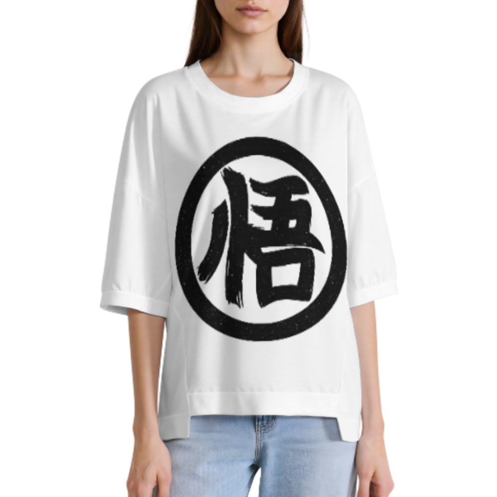 Minimal Japanese Kanji Graphic Oversized Tee, Vintage Anime Inspired Streetwear Shirt, Retro Brushstroke Symbol Casual Loose Fit Top(z503)