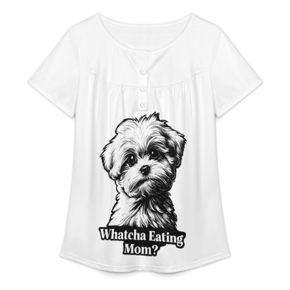 Whatcha Eating Mom Puppy Graphic Girls Shirt, Cute Dog Lover Short Sleeve Top, Funny Pet Quote Tee, Fluffy Puppy Print Casual Outfit(z475)