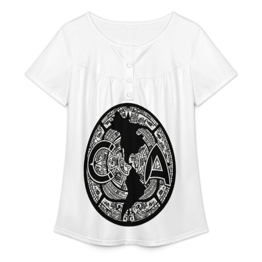 Women’s Graphic Button Neck Tee, Black CA Letter Americas Map Print, Geometric Circular Emblem Shirt, Soft Short Sleeve Casual Top(z476)