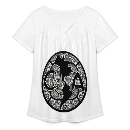 Women’s Graphic Button Neck Tee, Black CA Letter Americas Map Print, Geometric Circular Emblem Shirt, Soft Short Sleeve Casual Top(z476)