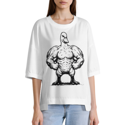 Funny Muscular Duck Graphic Oversized Tee, Meme Animal Workout Shirt, Vintage Cartoon Gym Aesthetic Casual Streetwear Top(z507)