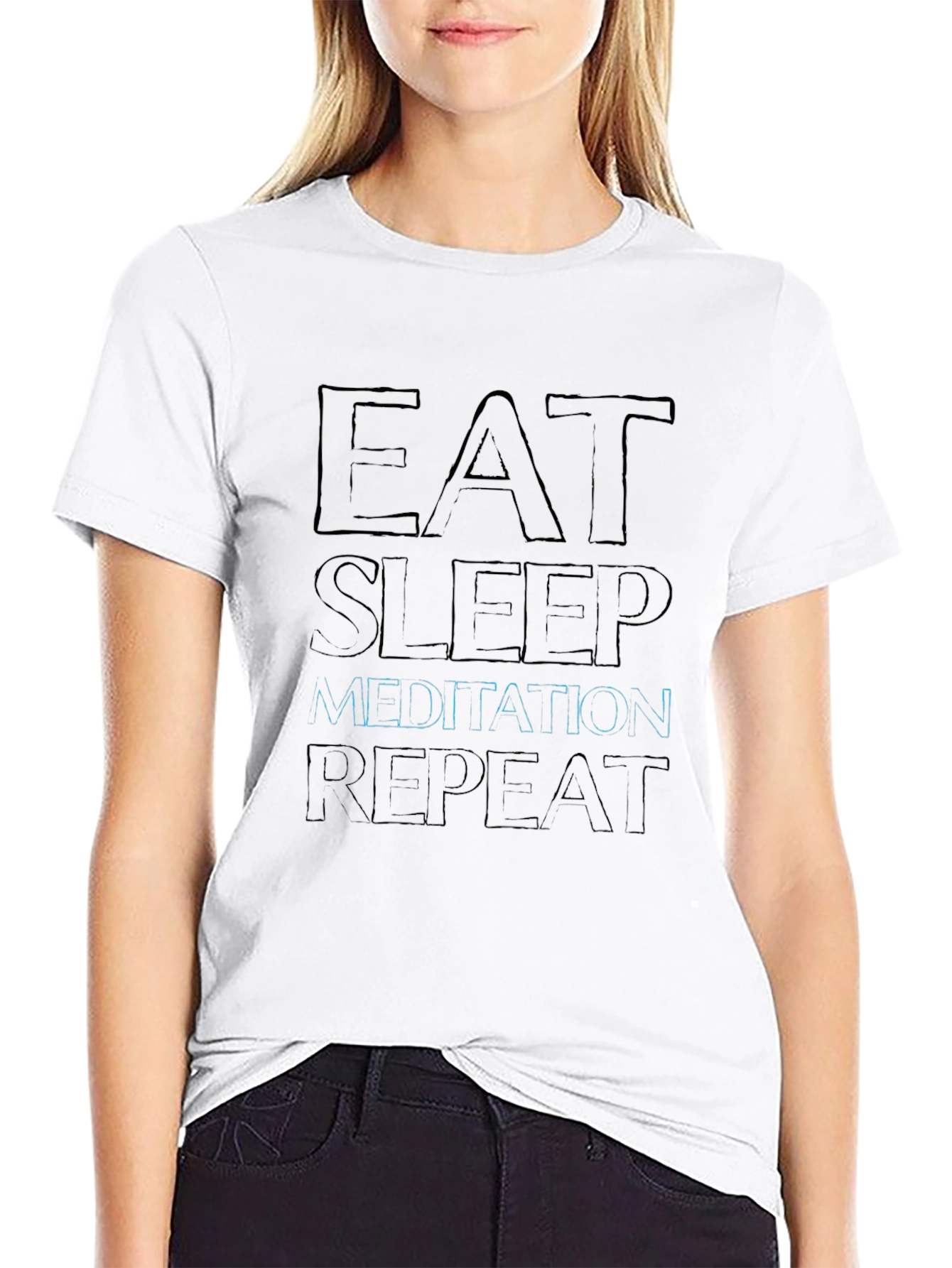 Eat Sleep Meditation Repeat T-Shirt - Black Graphic Tee