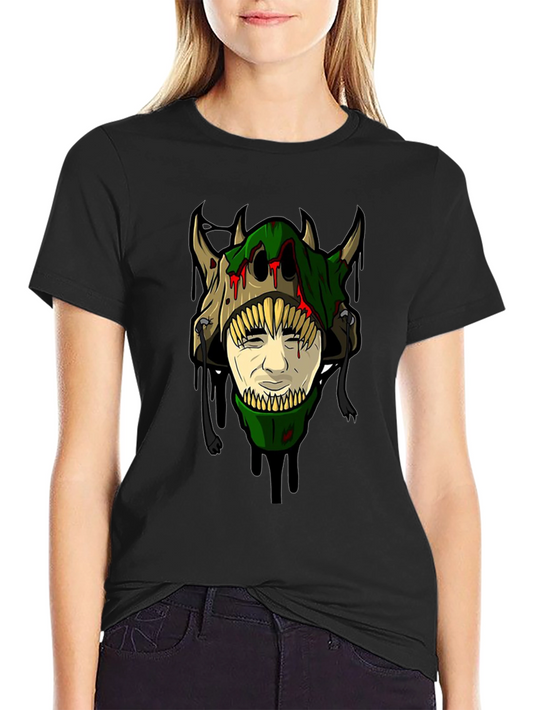 Horror Monster Face Graphic T-Shirt - Mens Black Tee