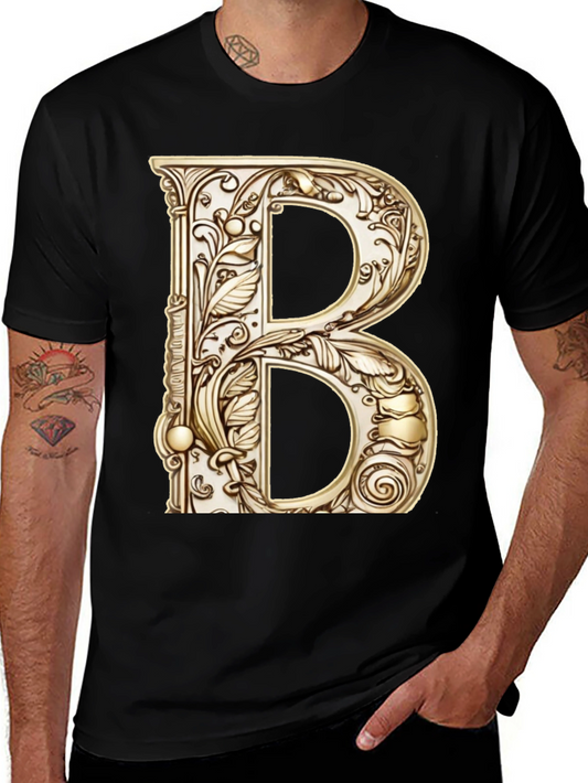 Ornate Initial B Graphic Tee - Black Cotton Blend