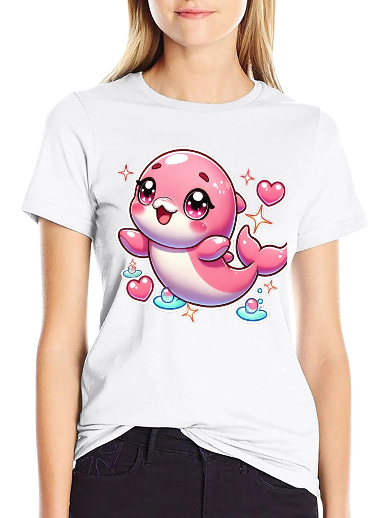 Cute Pink Dolphin Graphic Tee