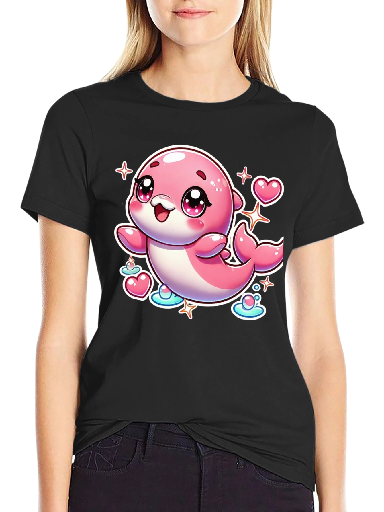 Cute Pink Dolphin Graphic Tee