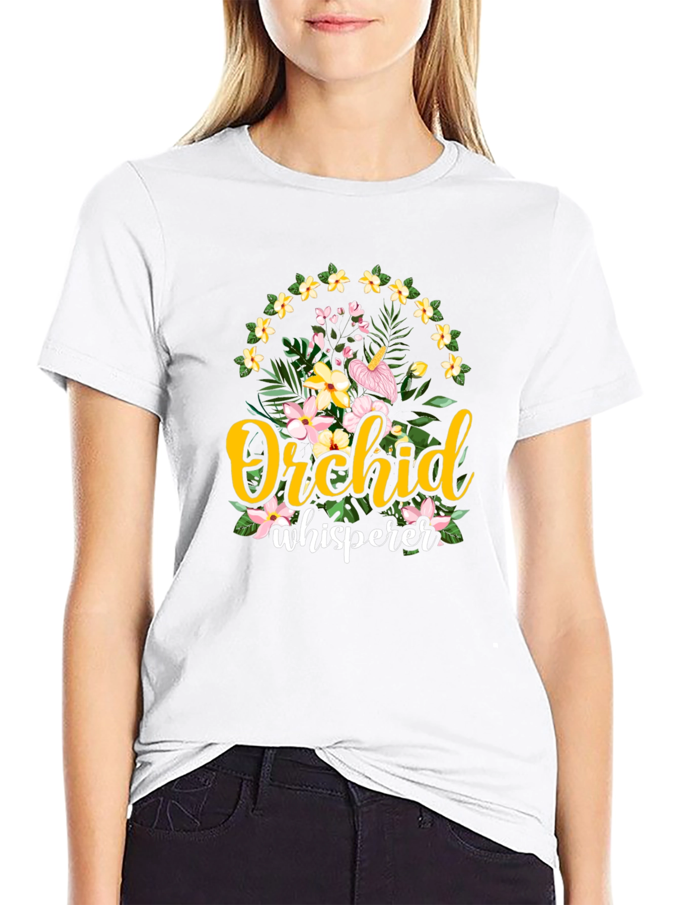 Orchid Whisperer Graphic T-Shirt - Floral Design