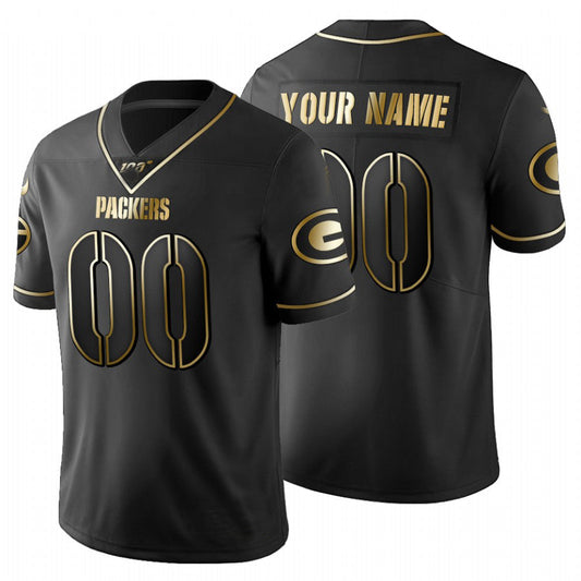 Custom1 Green Bay Packers Black Golden Limited 100 Jerseys Stitched Football Jerseys