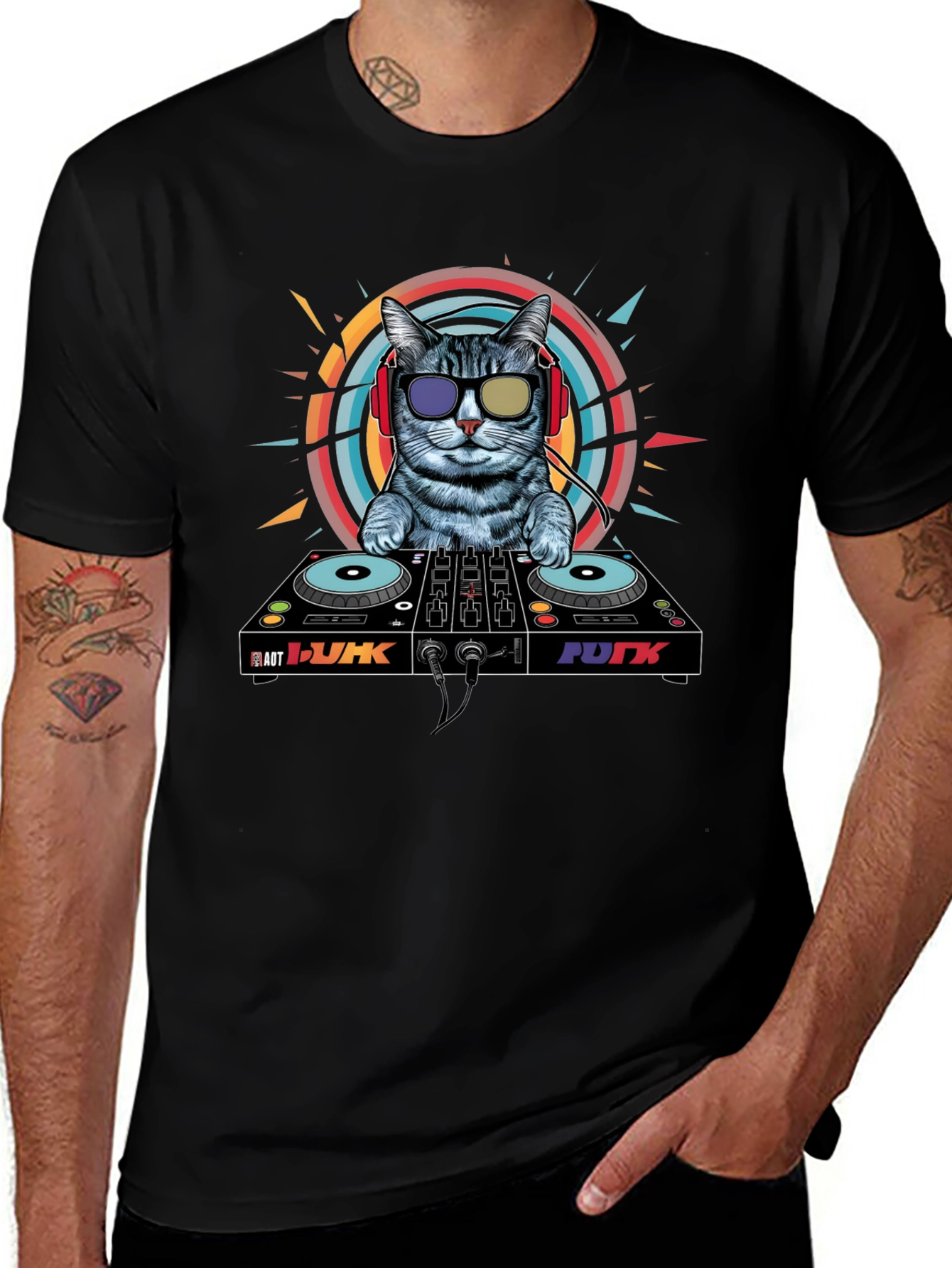 DJ Cat Graphic Tee - Cool Musician Cat T-Shirt