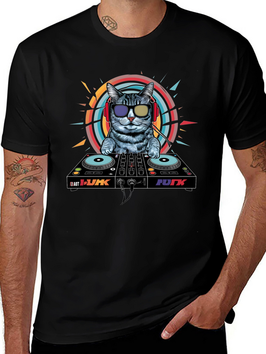 DJ Cat Graphic Tee - Cool Musician Cat T-Shirt