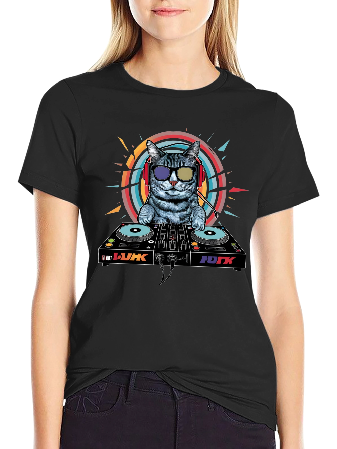 DJ Cat Graphic Tee - Cool Musician Cat T-Shirt