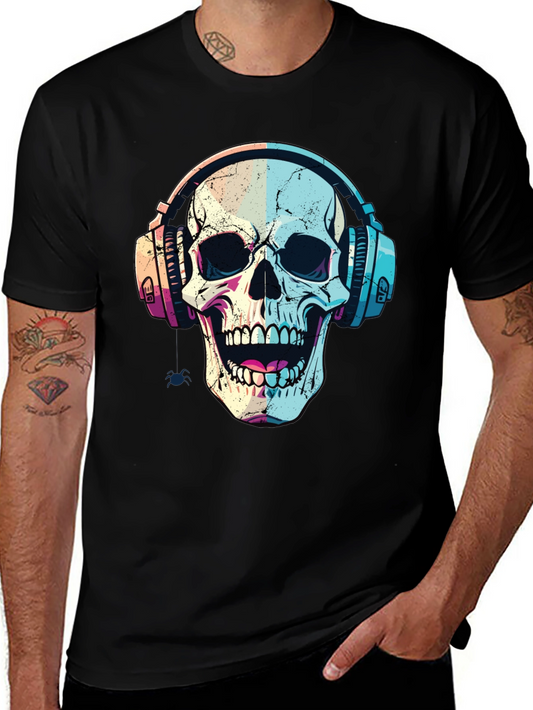 Skull with Headphones Graphic Tee - Trendy Music Lover Shirt