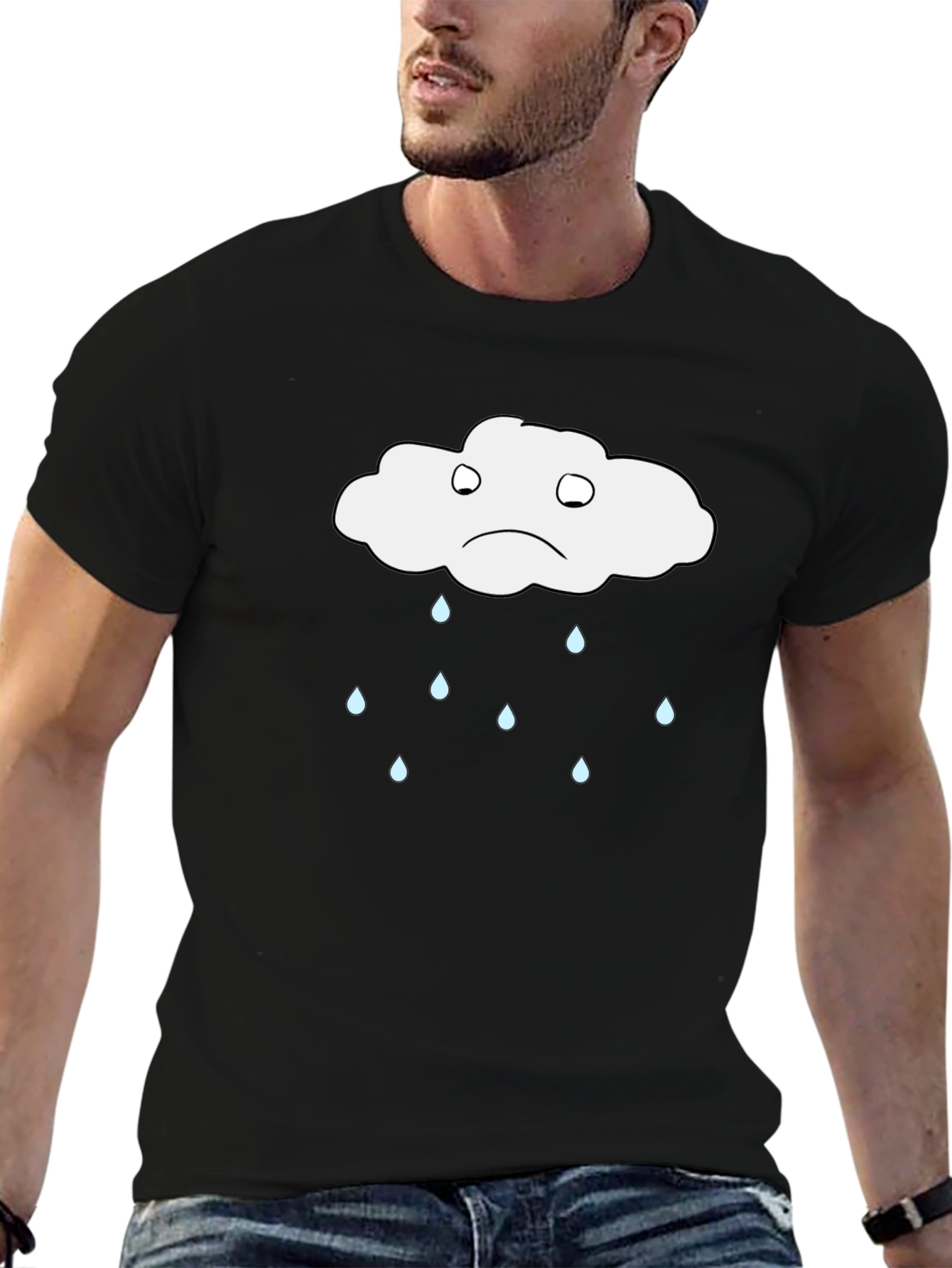 Sad Cloud Graphic T-Shirt - Black Cotton Tee