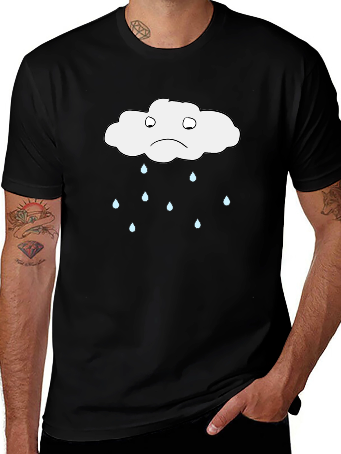 Sad Cloud Graphic T-Shirt - Black Cotton Tee