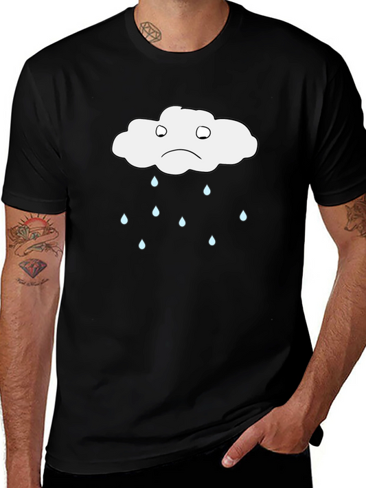 Sad Cloud Graphic T-Shirt - Black Cotton Tee