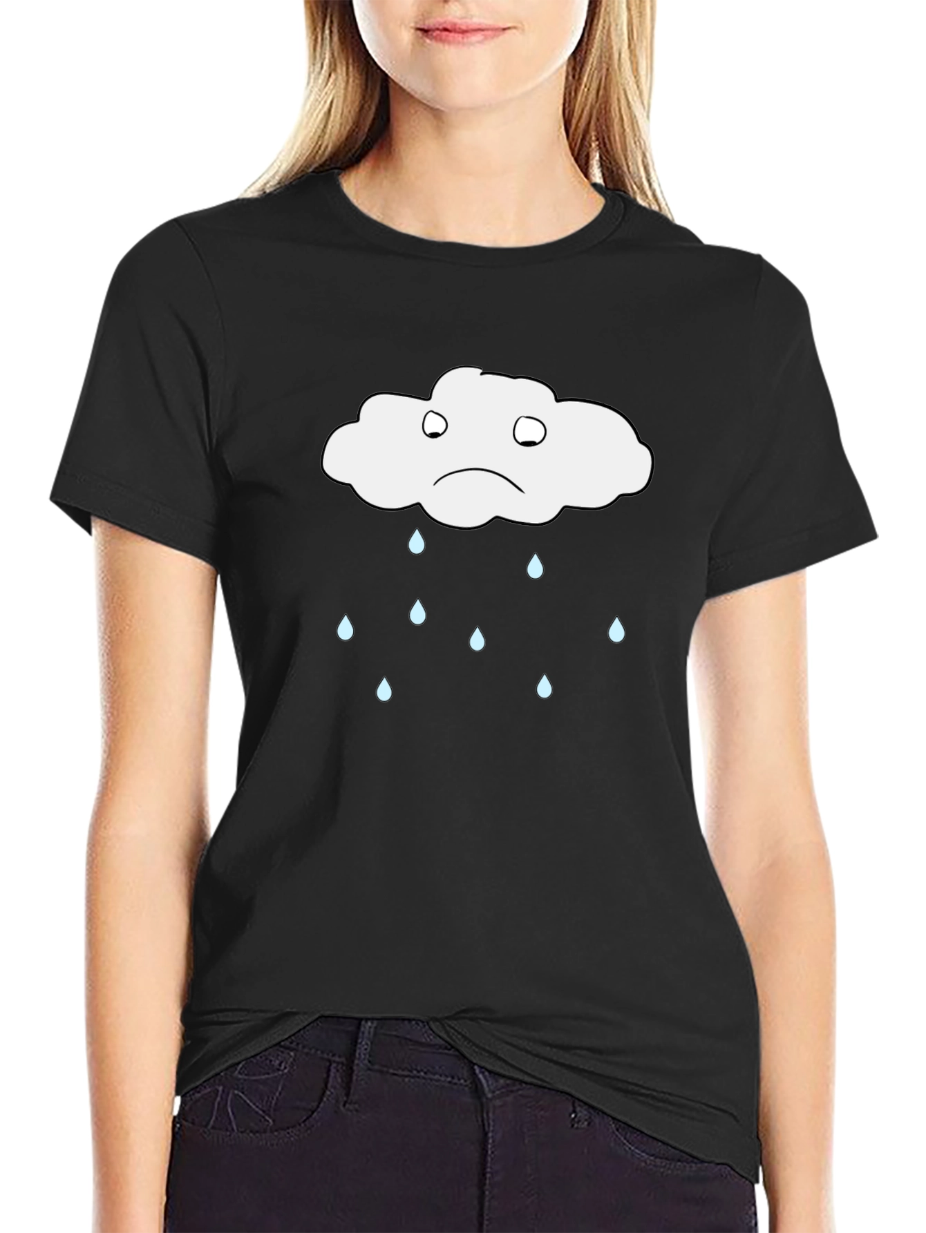 Sad Cloud Graphic T-Shirt - Black Cotton Tee