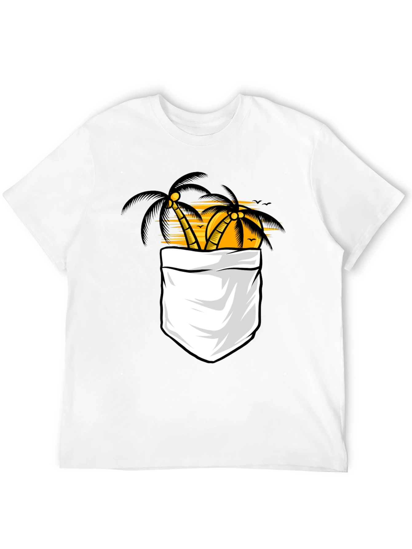 Tropical Palm Tree Pocket Print Black T-Shirt