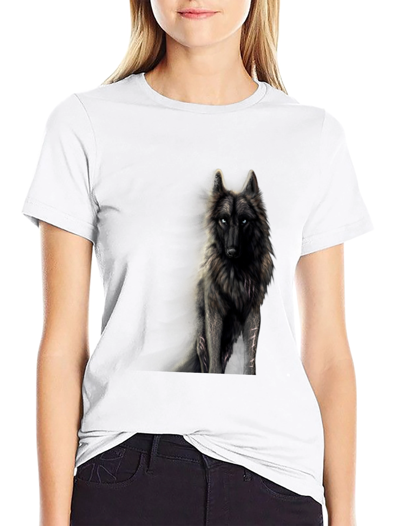 Black Wolf Graphic Print T-Shirt
