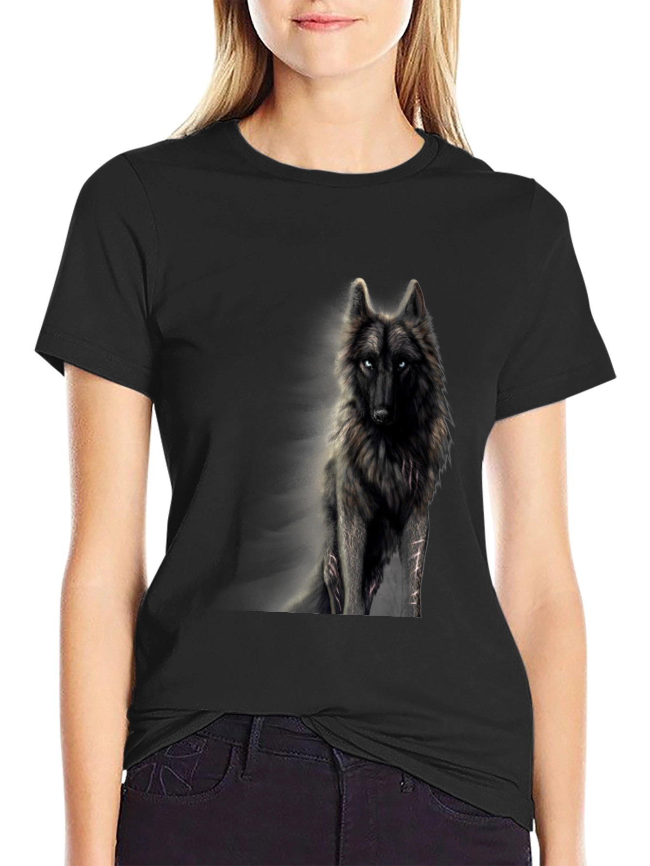Black Wolf Graphic Print T-Shirt