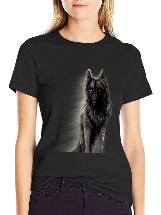 Black Wolf Graphic Print T-Shirt