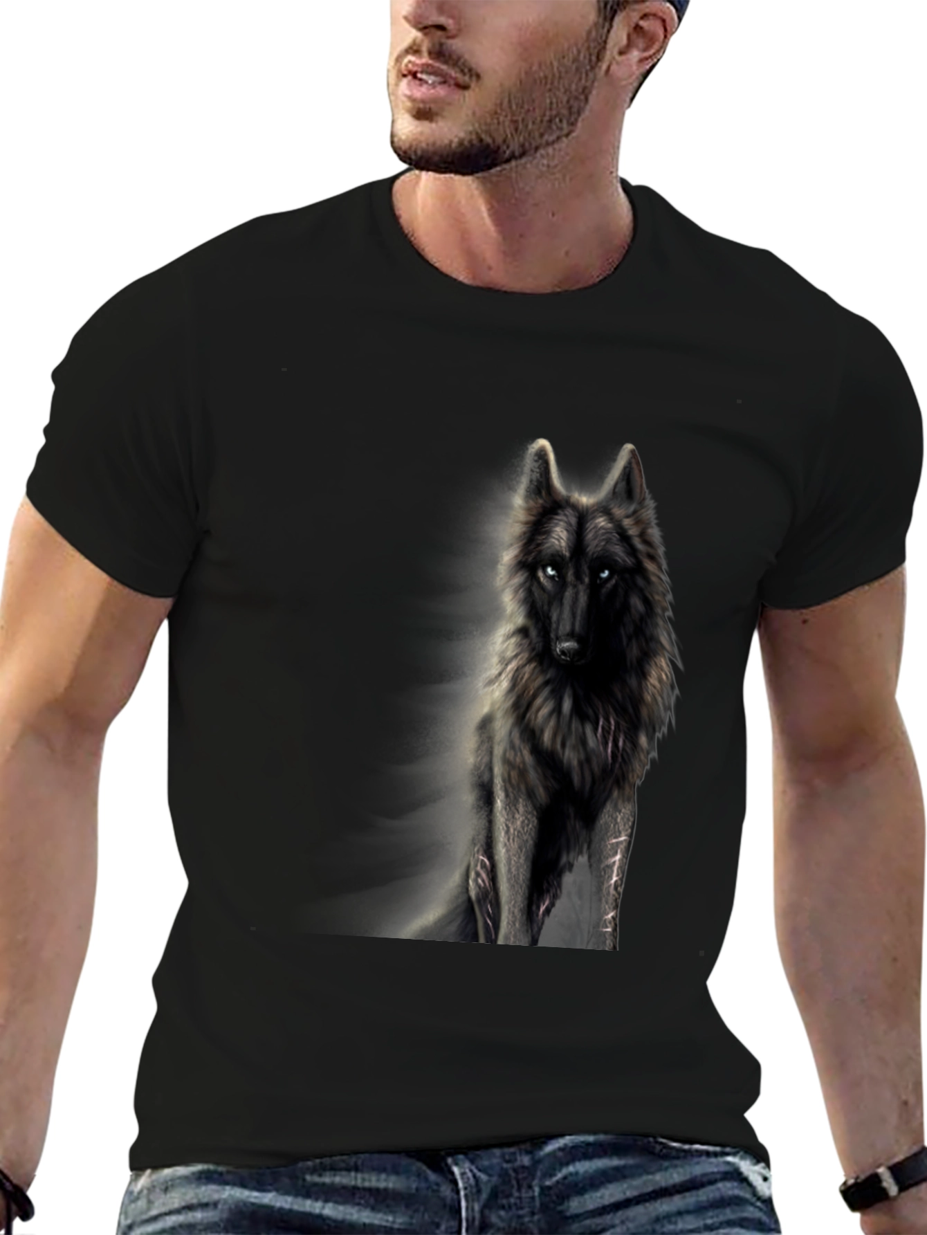 Black Wolf Graphic Print T-Shirt