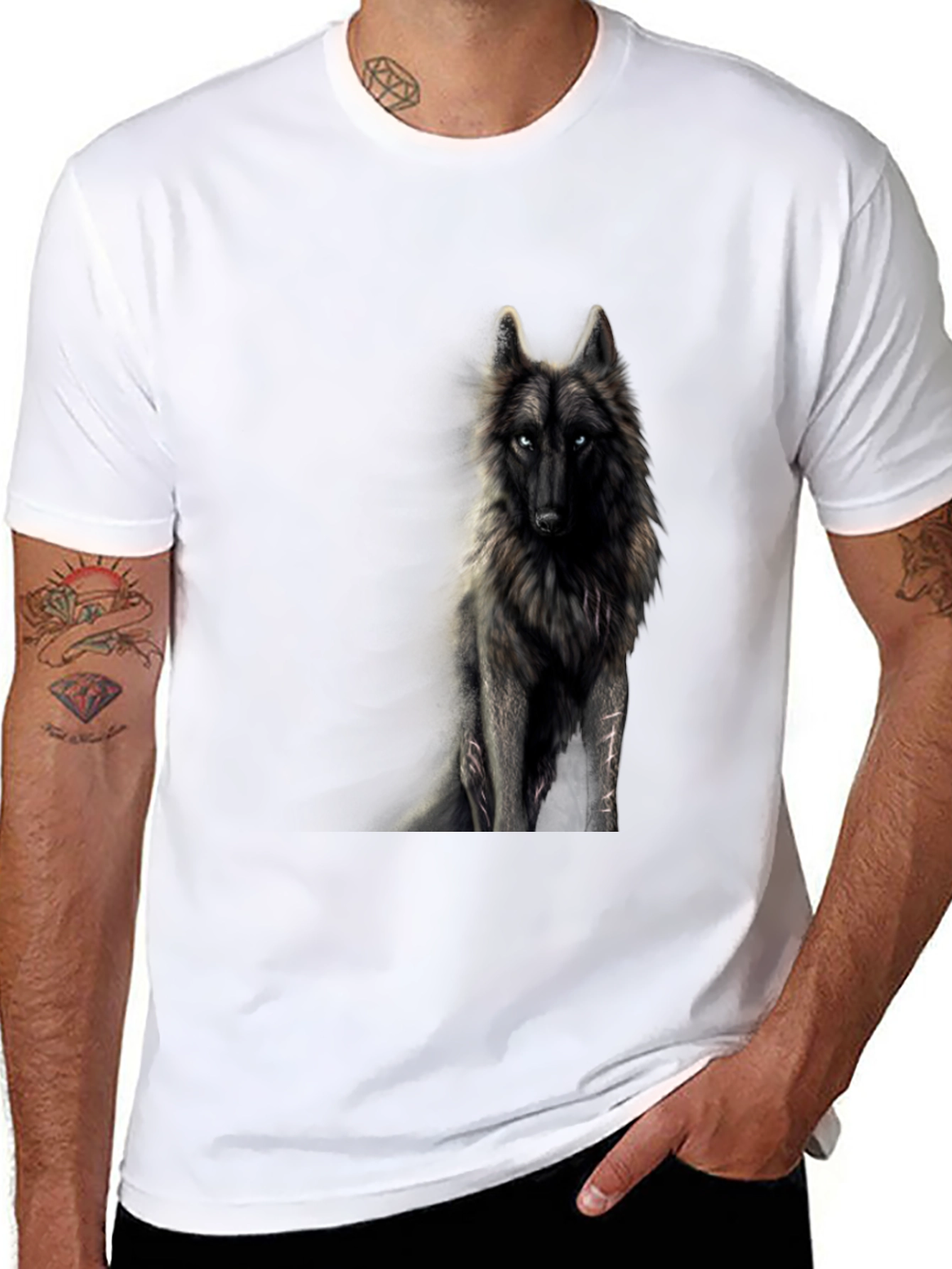 Black Wolf Graphic Print T-Shirt