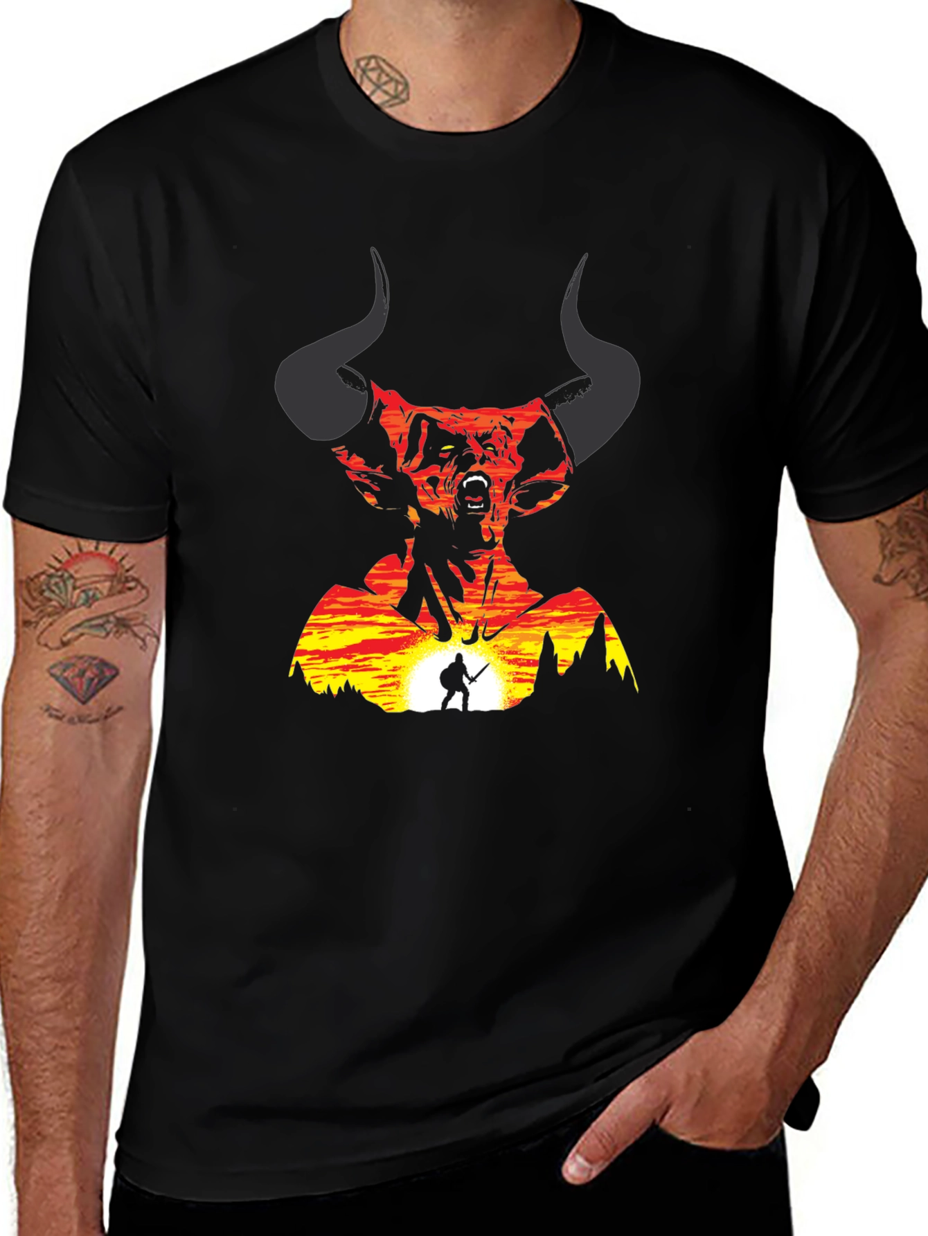 Epic Demon Warrior Graphic Tee - Black
