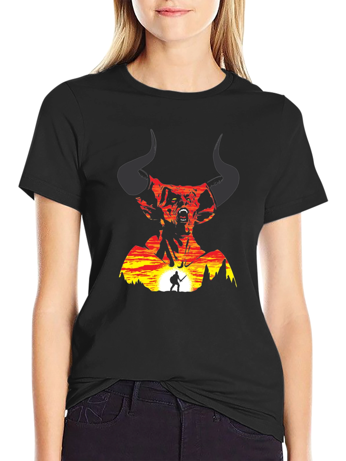 Epic Demon Warrior Graphic Tee - Black
