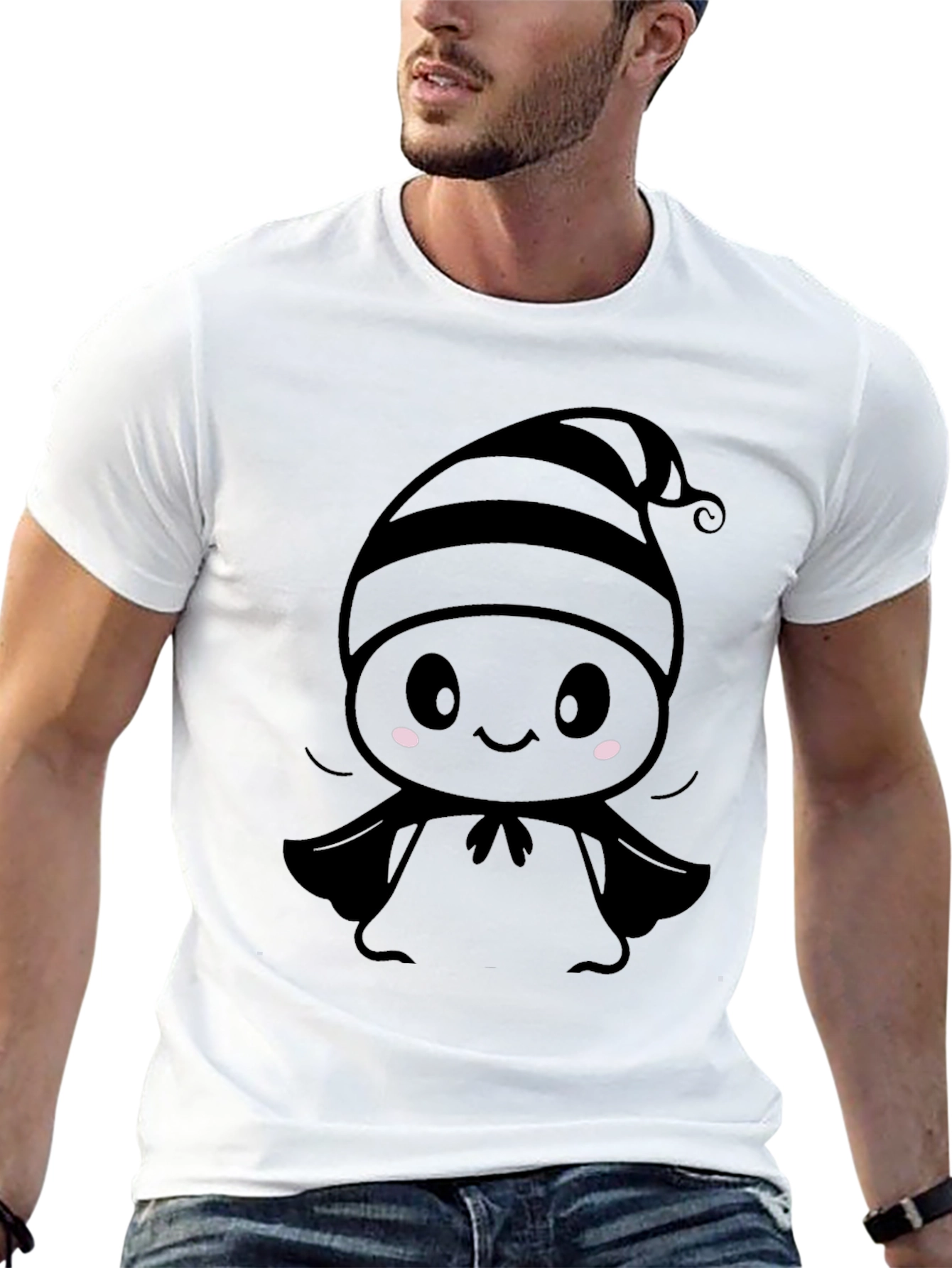 Cute Cartoon Ghost T-Shirt - Black