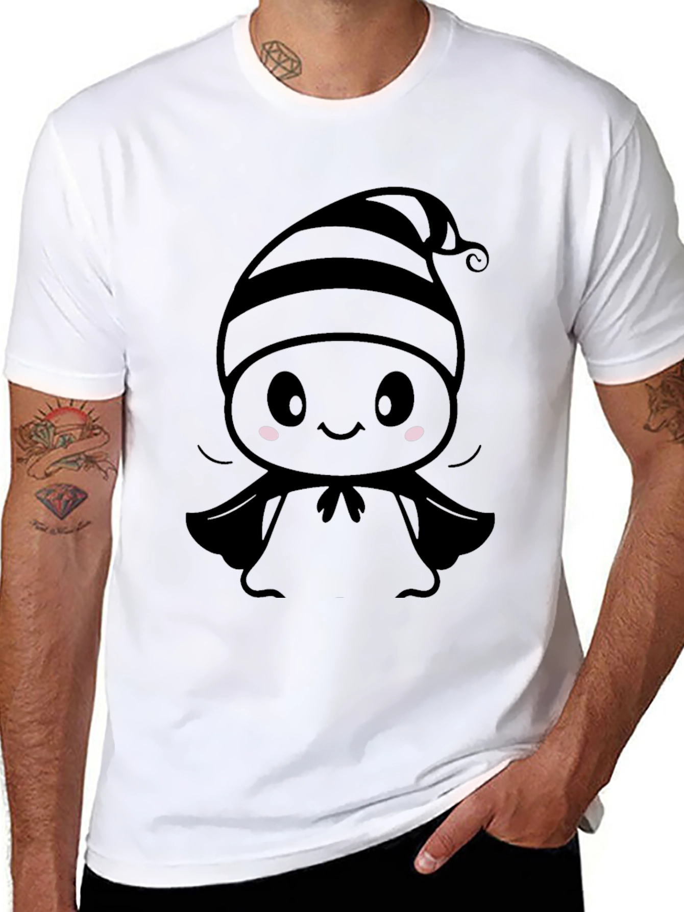 Cute Cartoon Ghost T-Shirt - Black