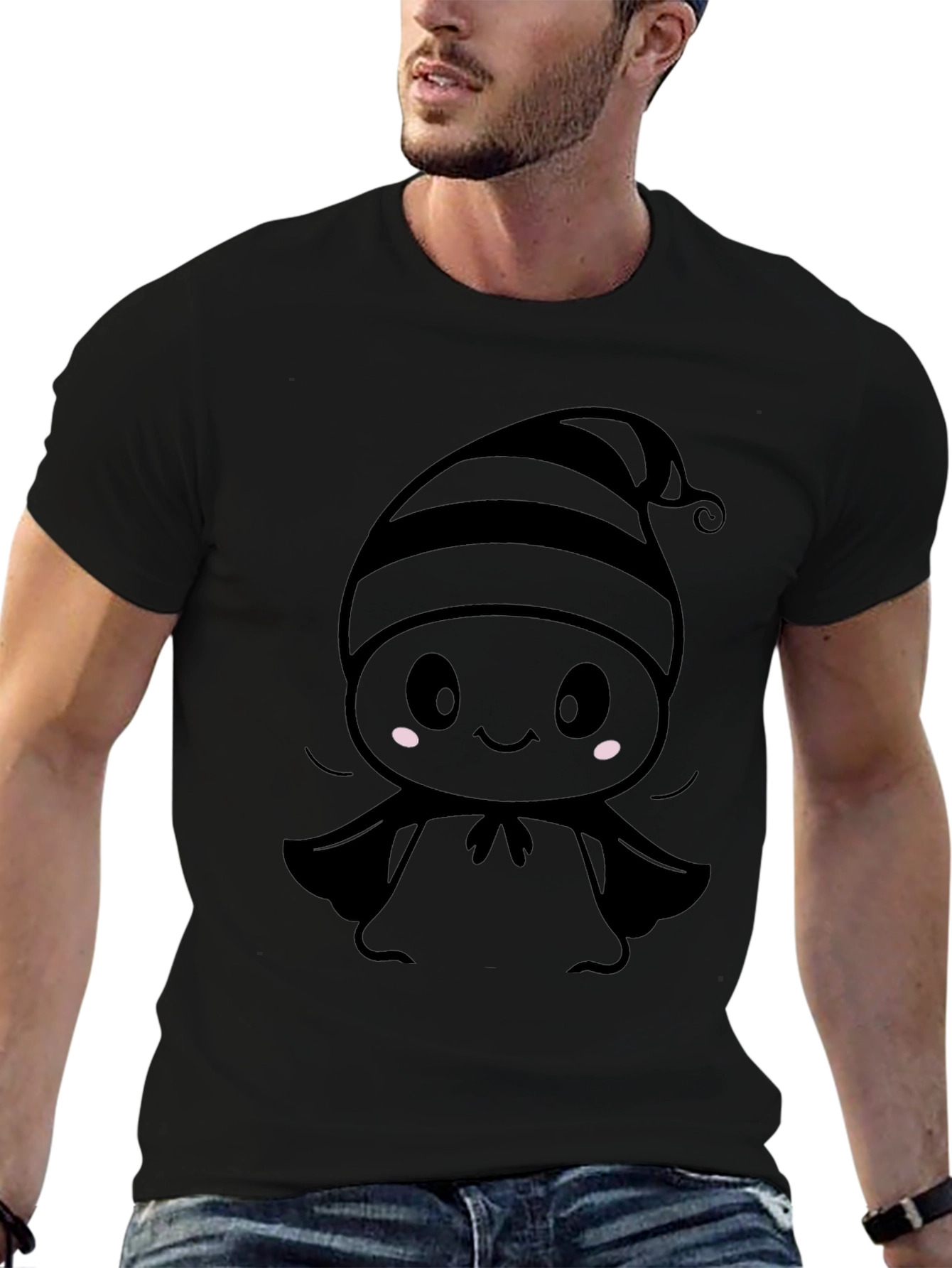 Cute Cartoon Ghost T-Shirt - Black