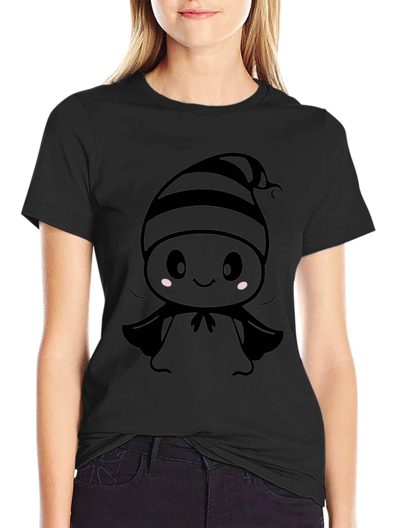Cute Cartoon Ghost T-Shirt - Black