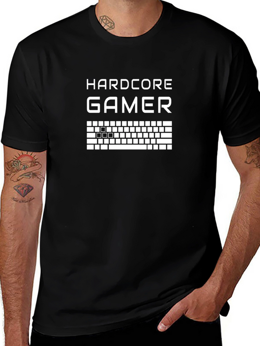 Hardcore Gamer Keyboard Graphic T-Shirt - Black