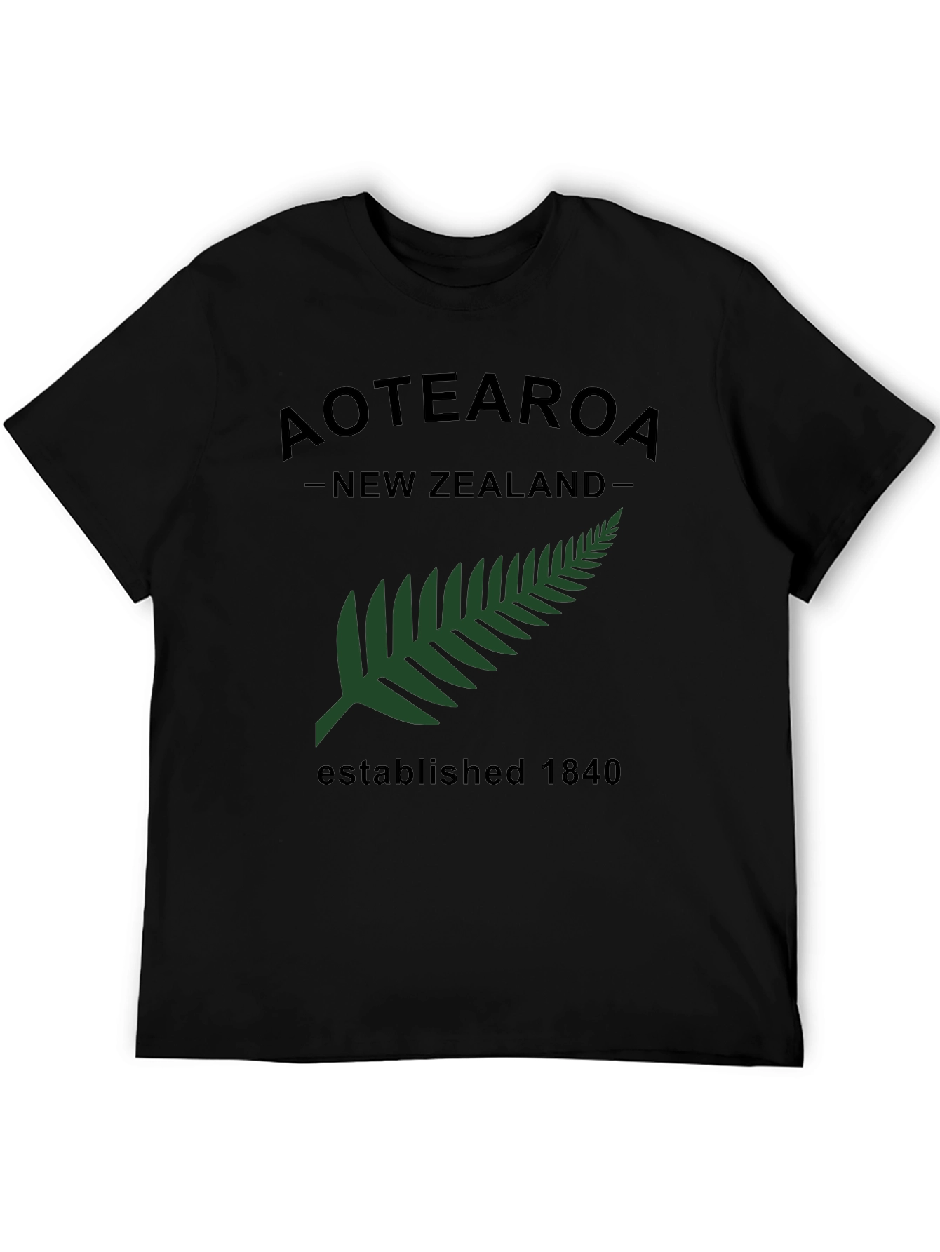 Aotearoa New Zealand Fern Established 1840 Black T-Shirt