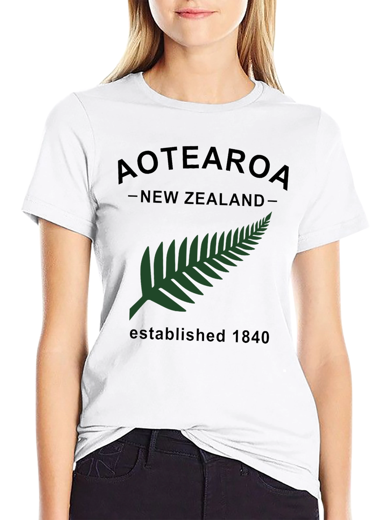 Aotearoa New Zealand Fern Established 1840 Black T-Shirt