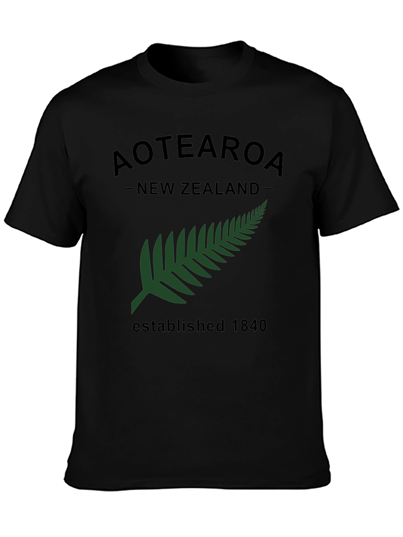 Aotearoa New Zealand Fern Established 1840 Black T-Shirt