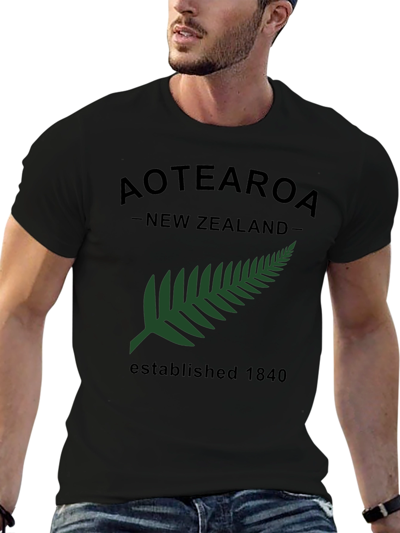 Aotearoa New Zealand Fern Established 1840 Black T-Shirt