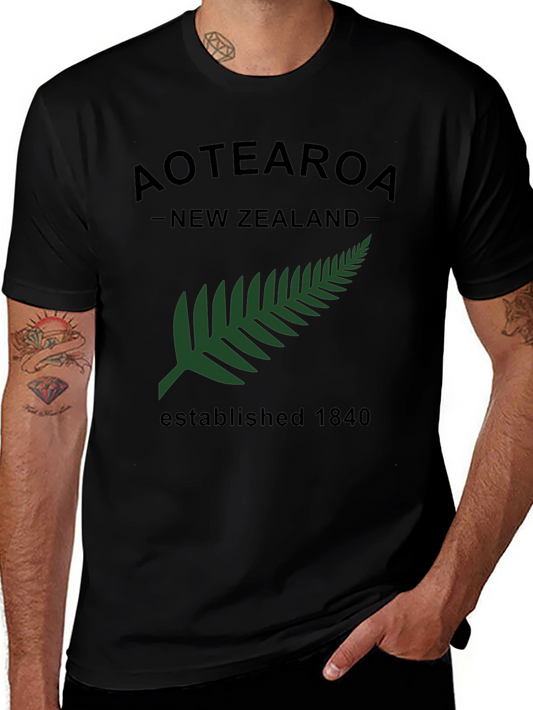 Aotearoa New Zealand Fern Established 1840 Black T-Shirt