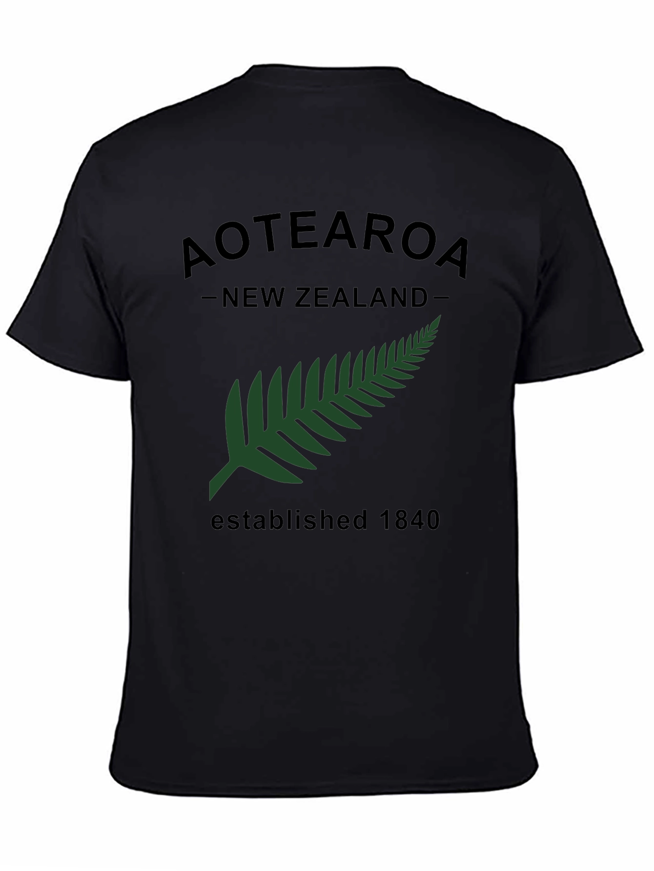Aotearoa New Zealand Fern Established 1840 Black T-Shirt