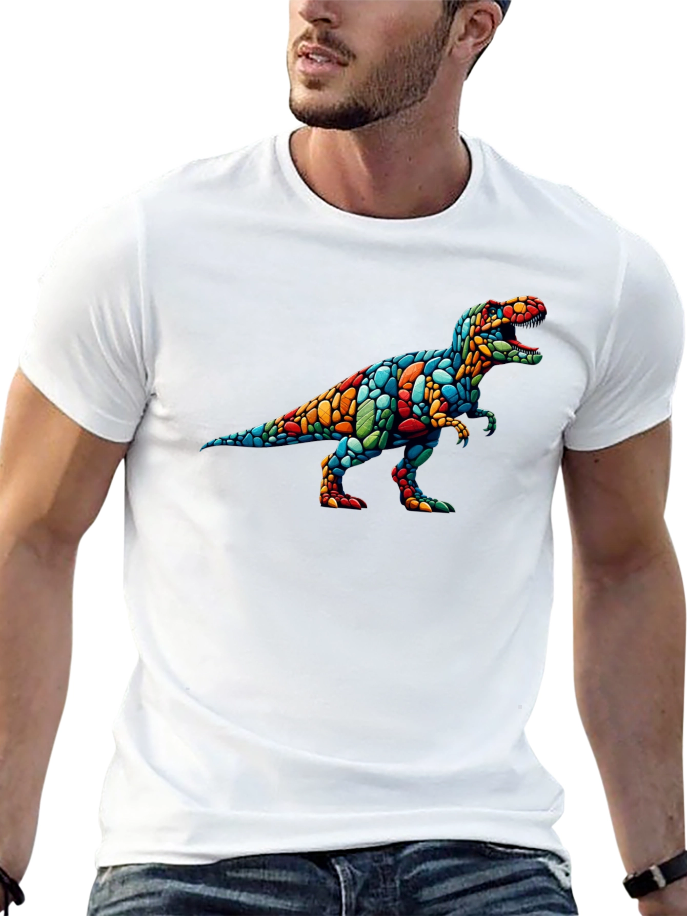 Dino Mosaic T-Shirt - Black Crew Neck Tee