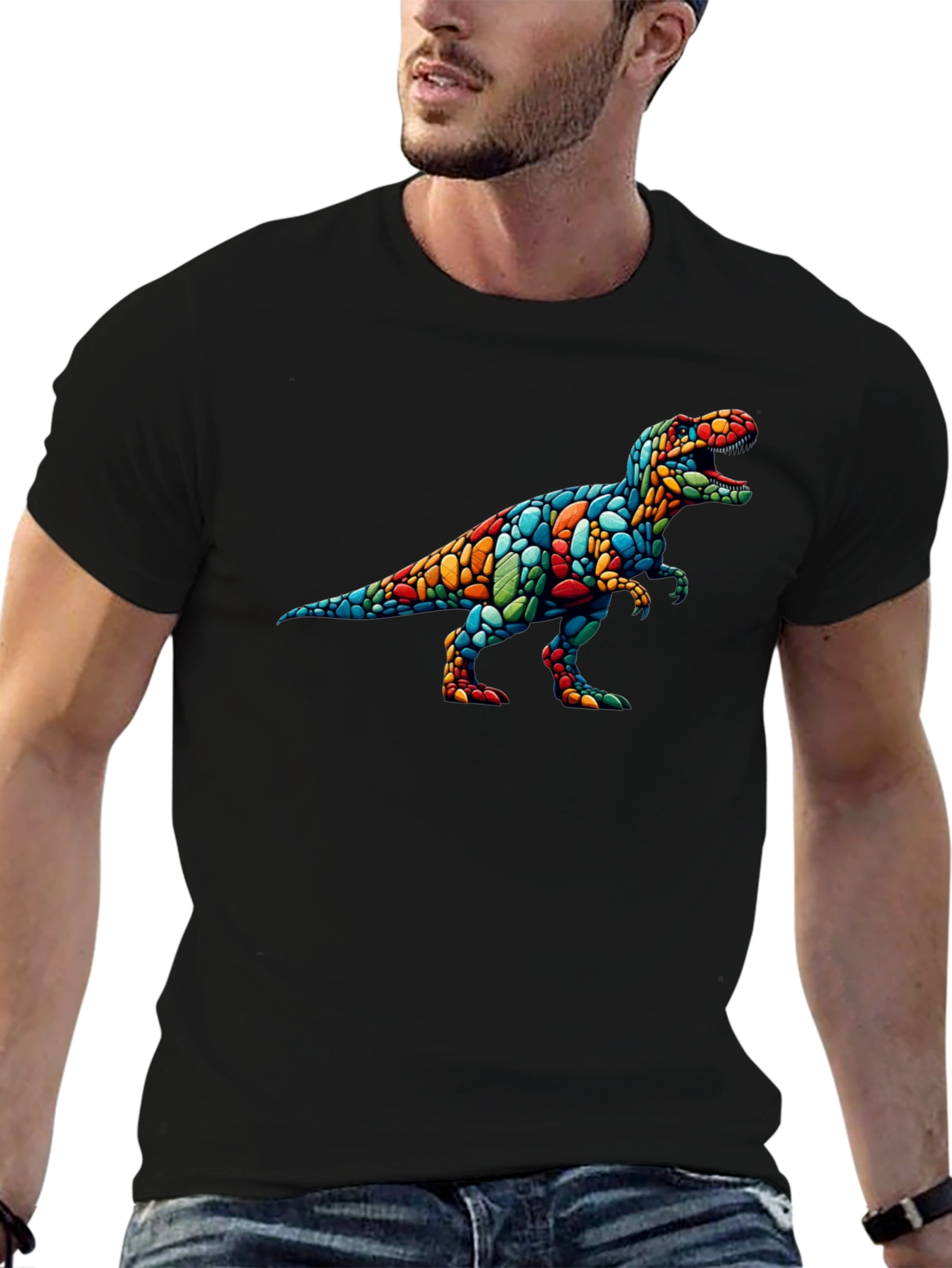 Dino Mosaic T-Shirt - Black Crew Neck Tee