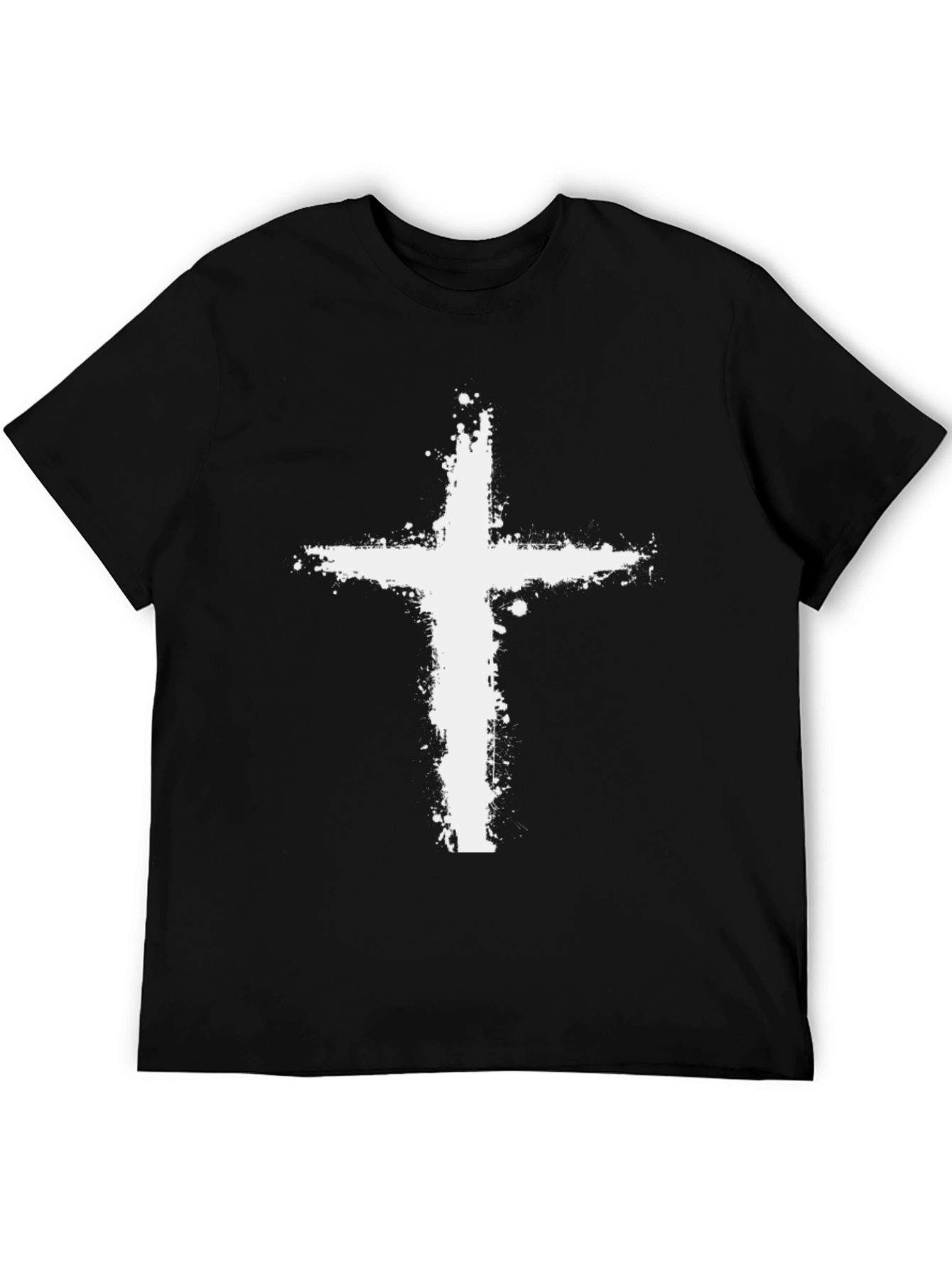 Mens Black T-Shirt with Grunge Cross Graphic