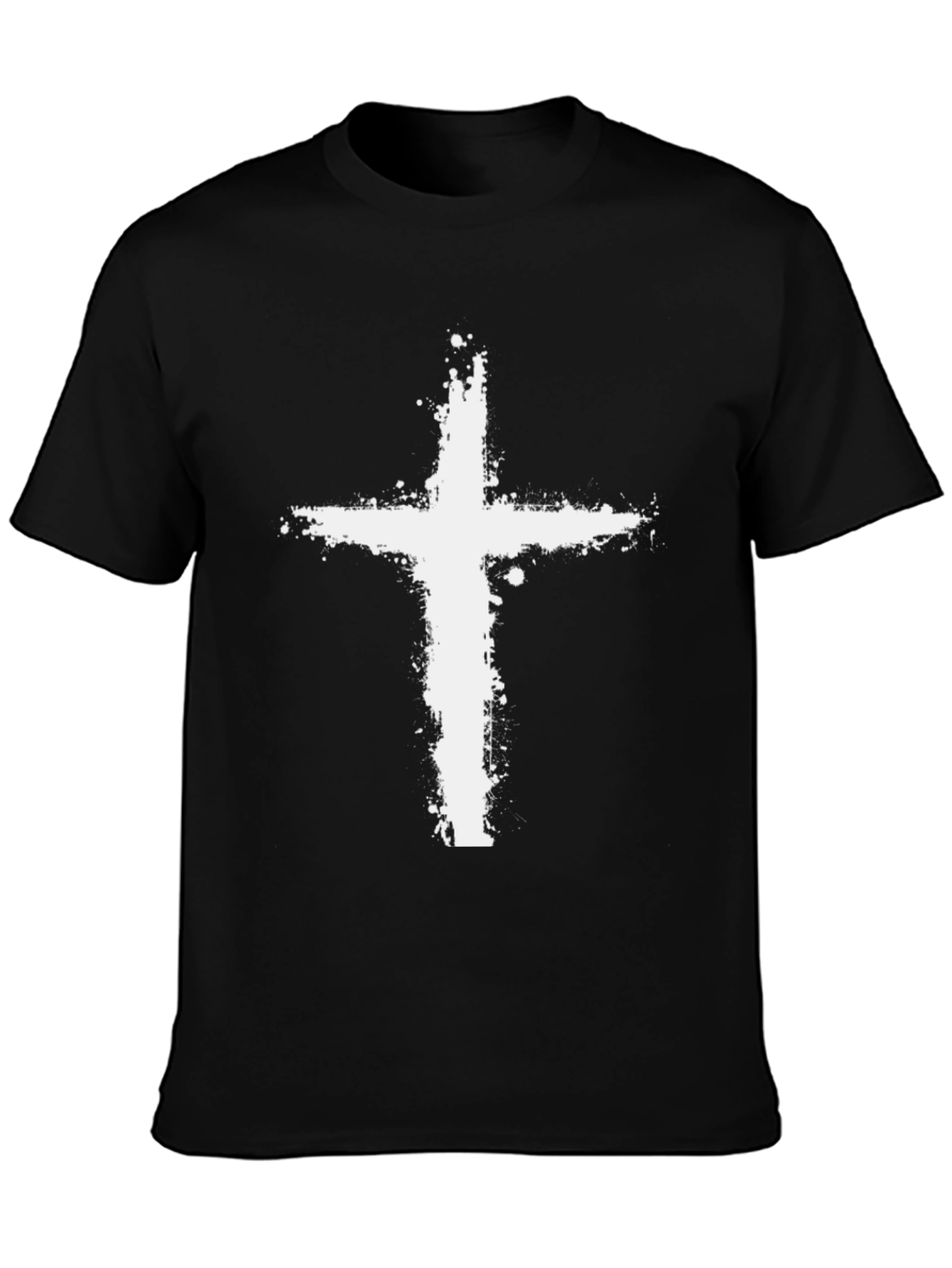 Mens Black T-Shirt with Grunge Cross Graphic