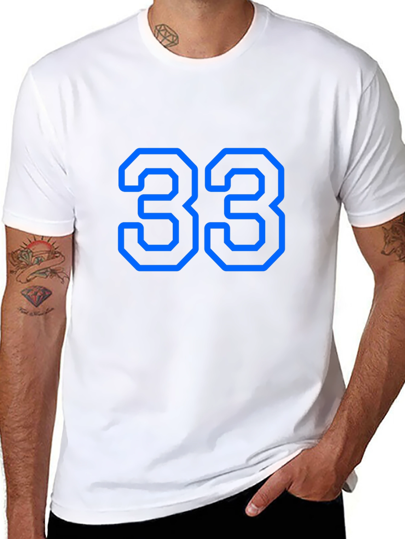 Mens Black T-Shirt with Blue Number 33 Graphic