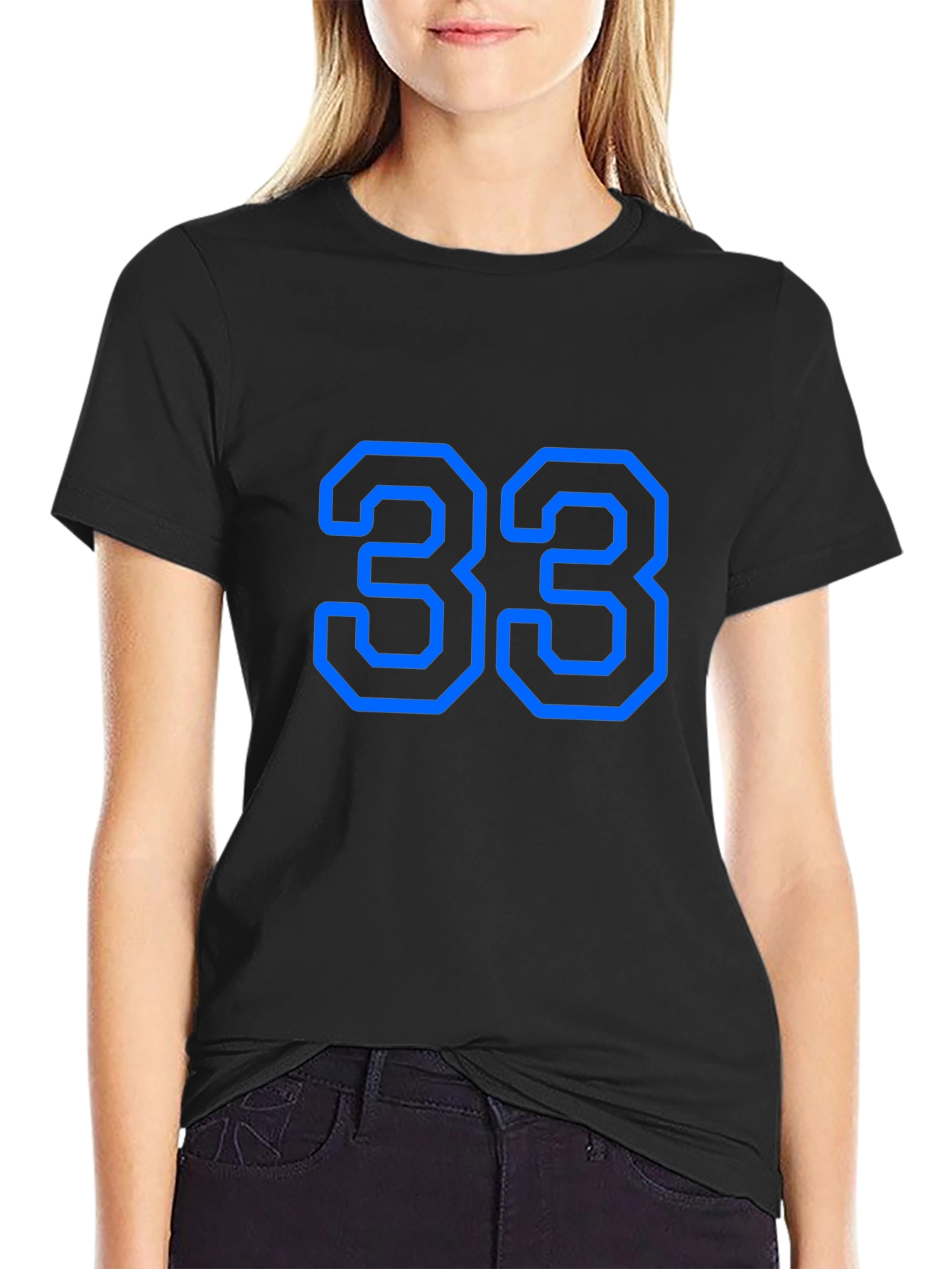 Mens Black T-Shirt with Blue Number 33 Graphic