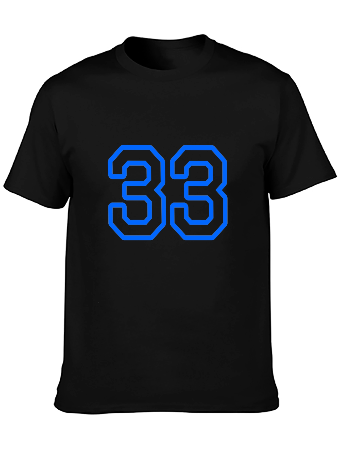 Mens Black T-Shirt with Blue Number 33 Graphic