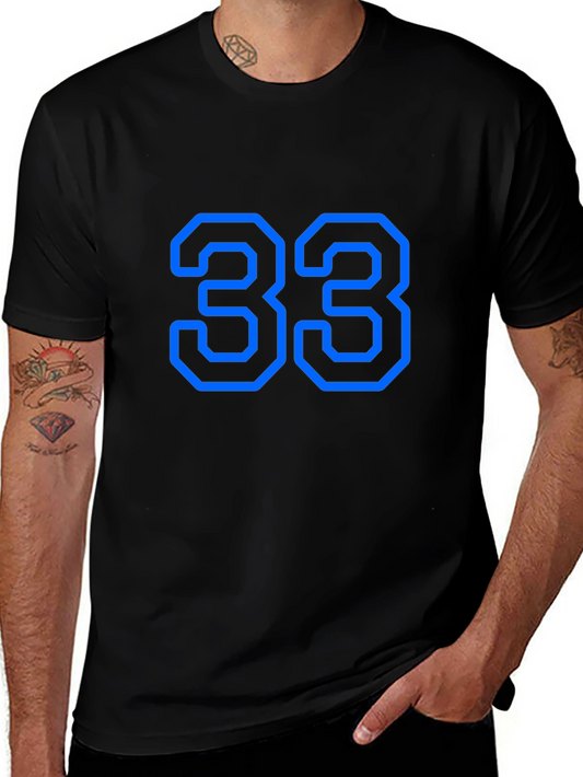 Mens Black T-Shirt with Blue Number 33 Graphic