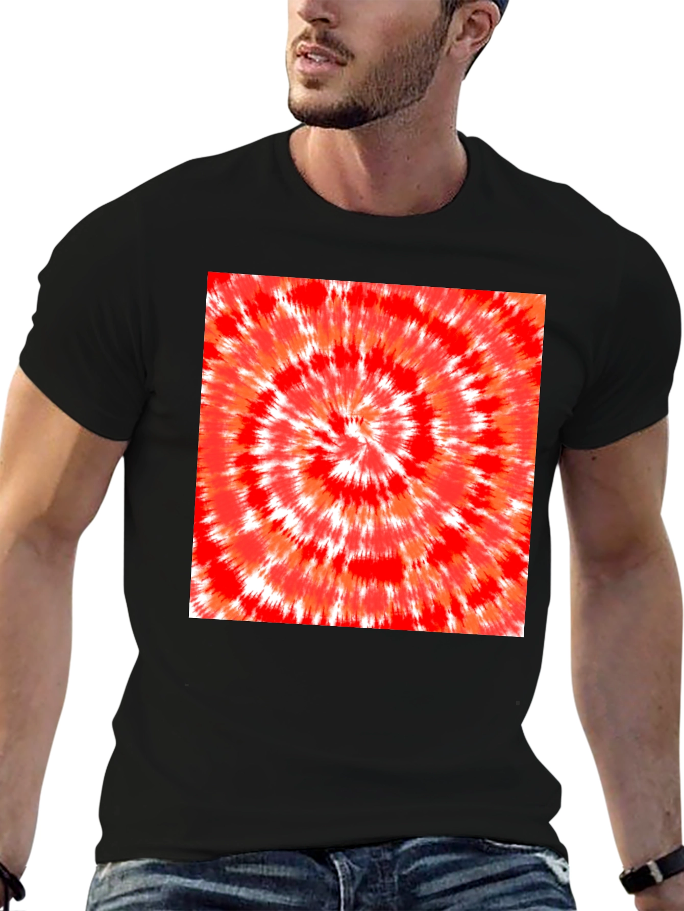 Red Tie-Dye Graphic Tee - Mens Black T-Shirt